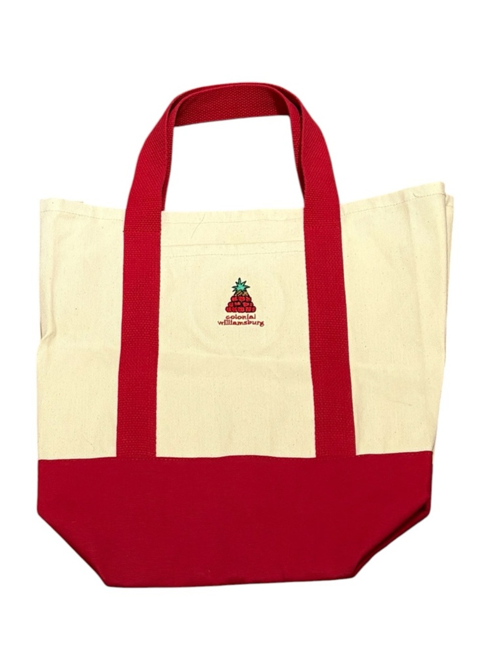 Colonial Williamsburg Cream & Red Canvas Tote with‎ Pineapple Embroidery